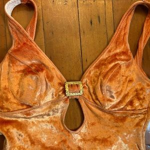 Orange velvet vintage one piece swimsuit size M